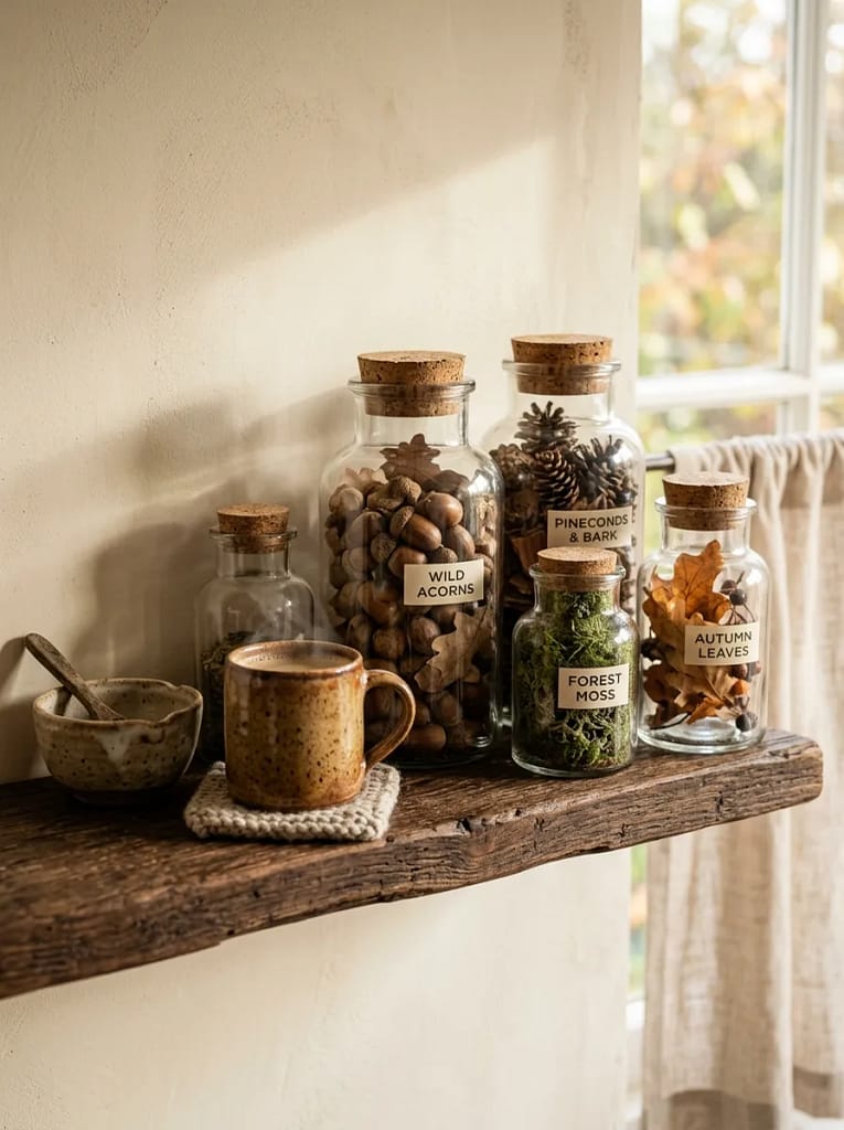 21 Forest Foraging Decor Ideas Full of Rustic Magic 14 Display Acorns in Glass Jars