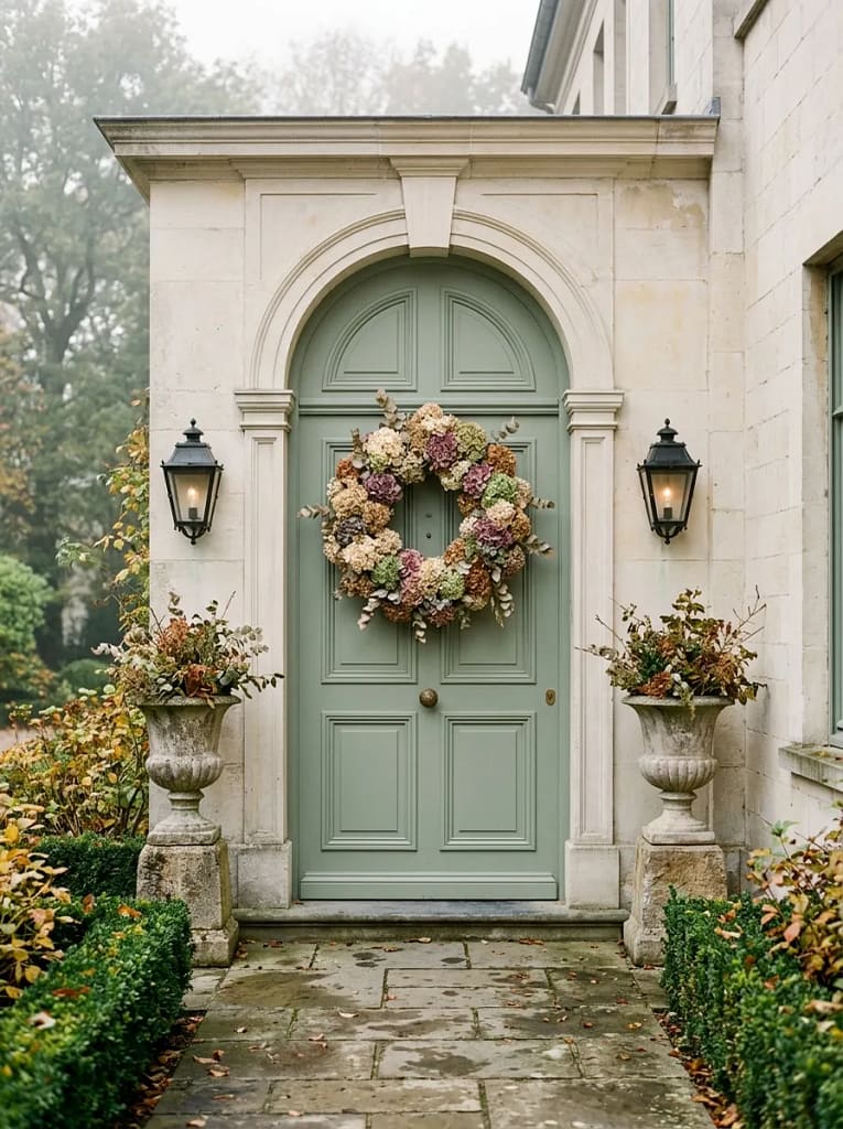 23 Fall Front Door Wreath Ideas for Instant Charm 14 Dried Hydrangea Wreath