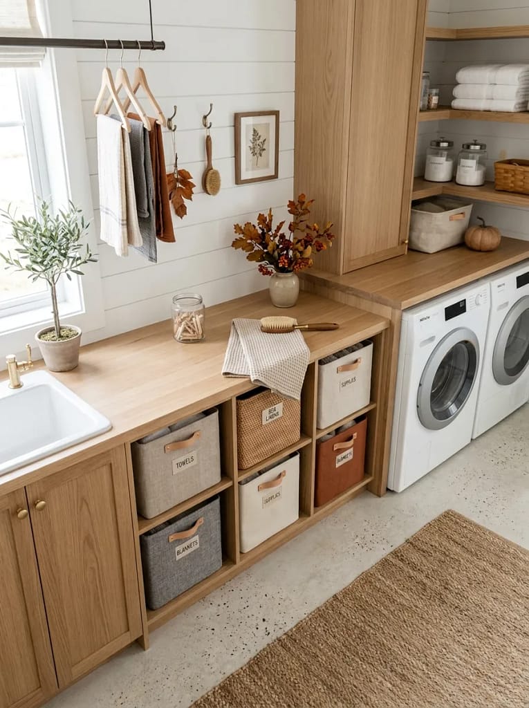 22 Fall Laundry Room Storage Ideas for Tidy Spaces 15 Fabric Cube Storage