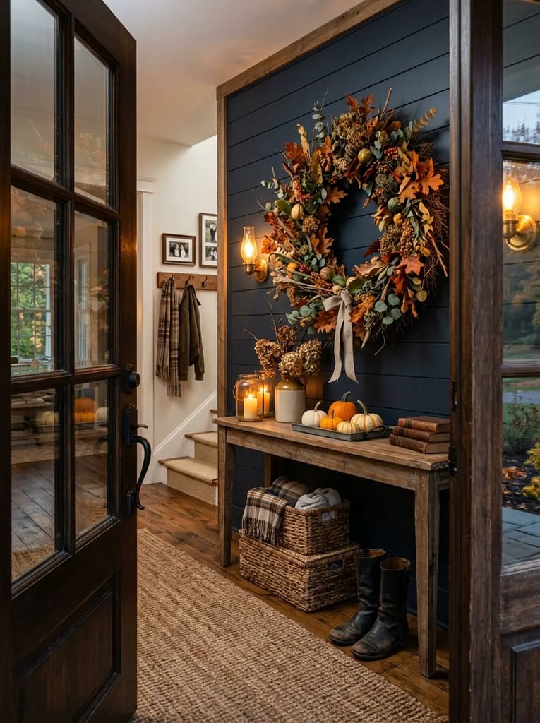23 Fall Wall Art Ideas for Beautiful Seasonal Style 4 Fall Wreath Display