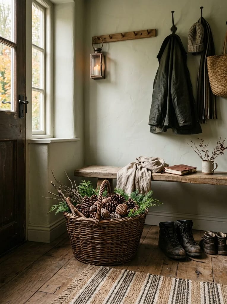 21 Forest Foraging Decor Ideas Full of Rustic Magic 2 Fill Woven Baskets with Pinecones