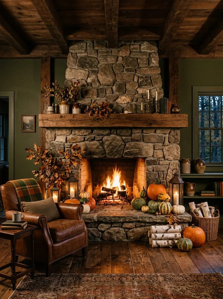 20 Pumpkin Gourd Decor Ideas for Charming Fall Homes 6 Fireplace Hearth Pumpkin Collection