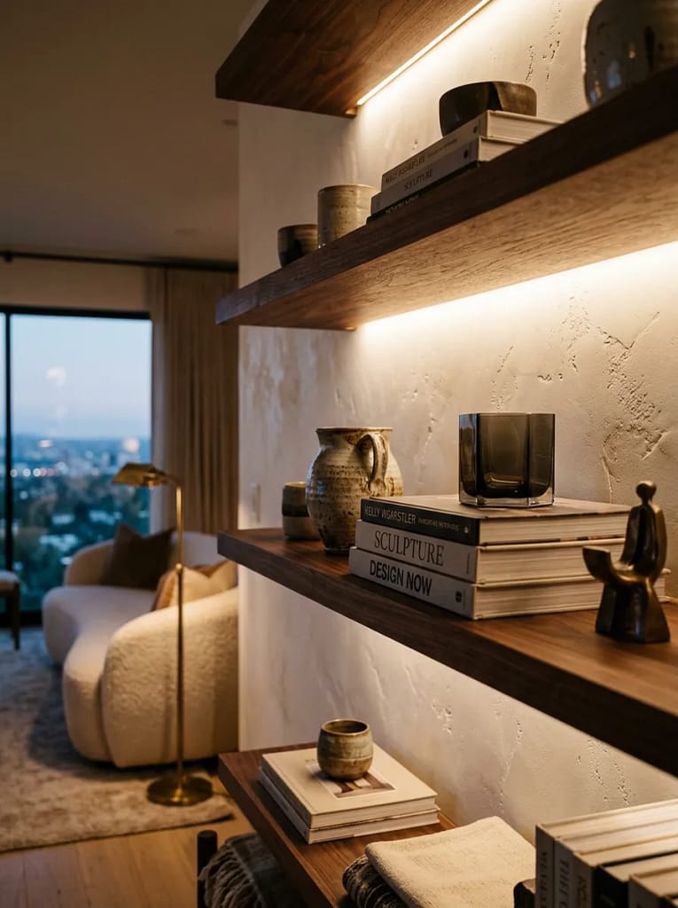 21 Living Room Renovation Ideas That Boost Home Style 17 Floating LED Shelves