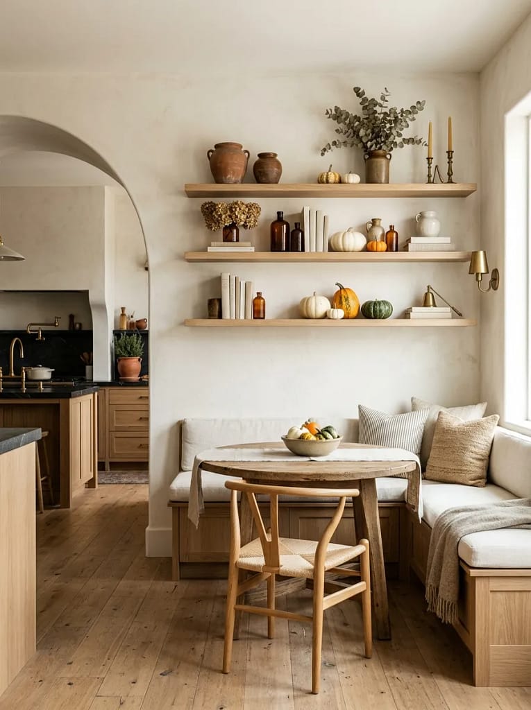 20 Pumpkin Gourd Decor Ideas for Charming Fall Homes 10 Floating Shelf Fall Arrangement