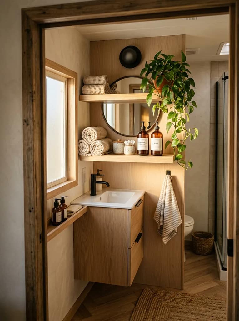24 Camper Bathroom Storage Ideas for Small Spaces 22 Floating Wall Shelf