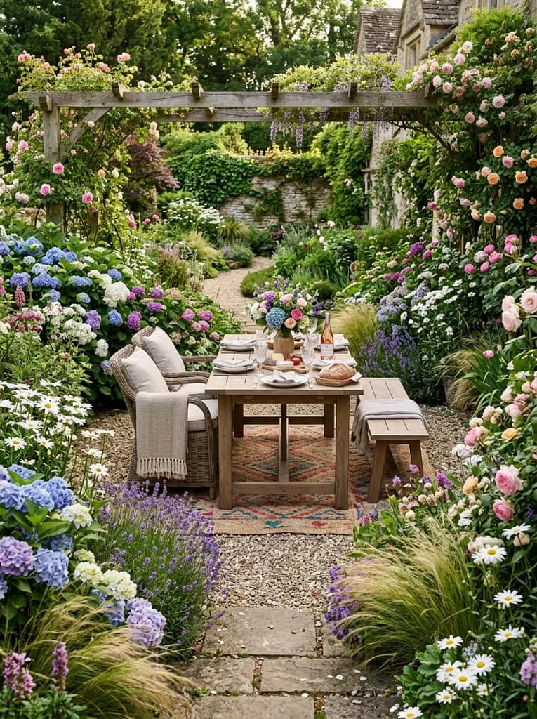23 Outdoor Picnic Area Ideas for Backyard Gatherings 11 Flower-Filled Planter Borders