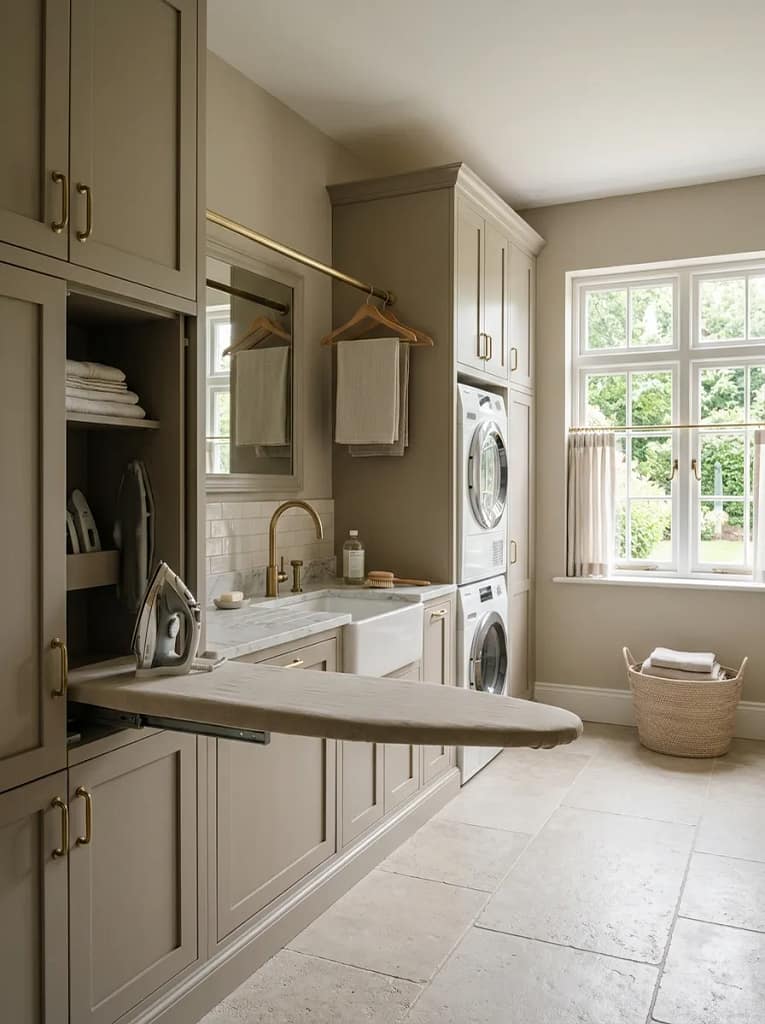 24 Laundry Room Storage Ideas to Maximize Every Inch 11 Fold-Down Ironing Board Cabinet