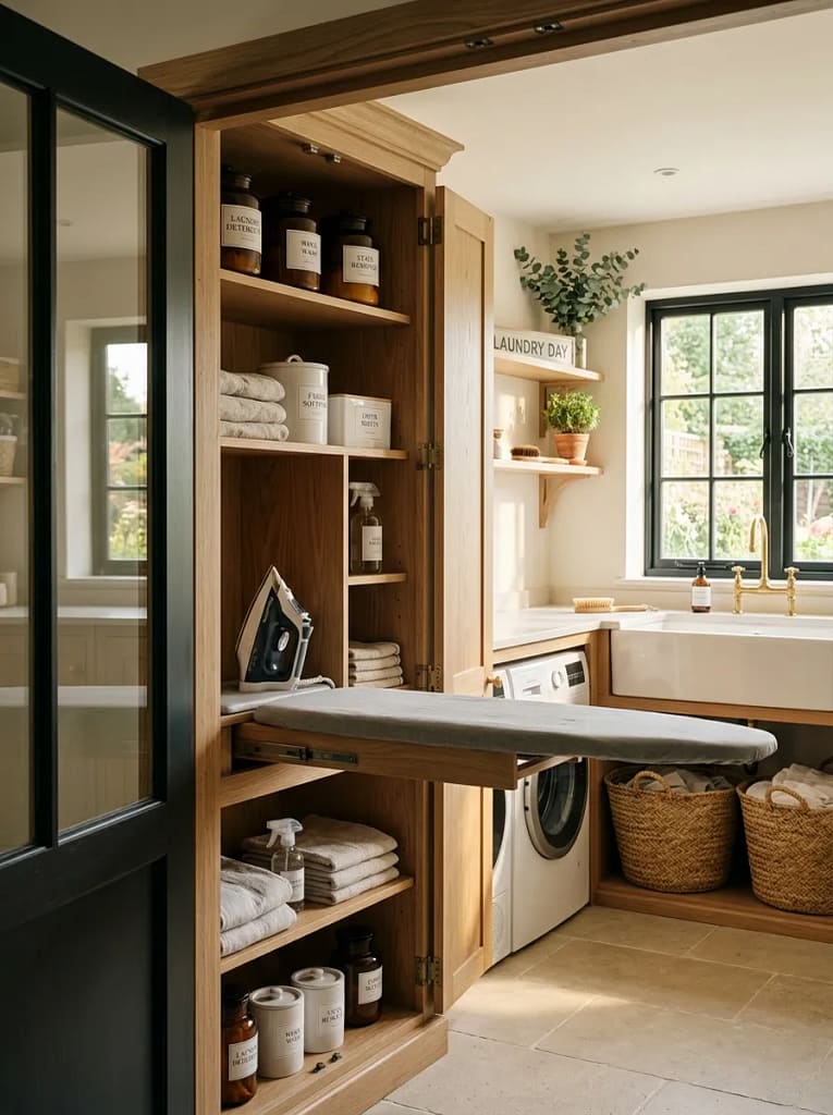 20 Laundry Room Organization Ideas for Clutter Free Space 8 Fold-Down Ironing Board