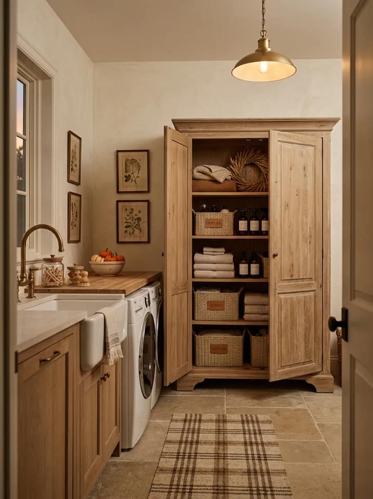 22 Fall Laundry Room Storage Ideas for Tidy Spaces 23 Freestanding Armoire Storage