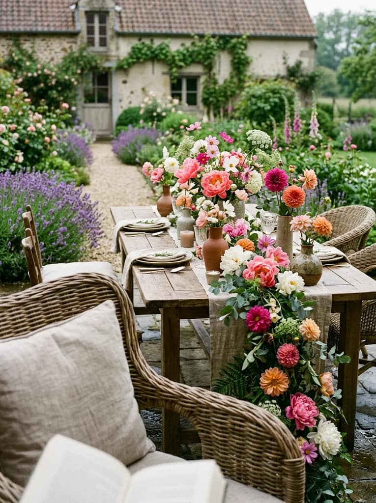 22 Backyard Potluck Table Ideas for Easy Entertaining 12 Fresh Flower Centerpiece Runner
