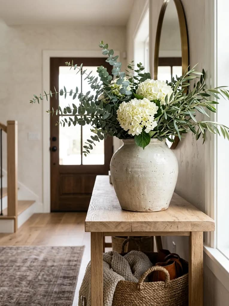 24 Entryway Refresh Ideas for Stylish First Impressions 11 Fresh Flower or Greenery Accent
