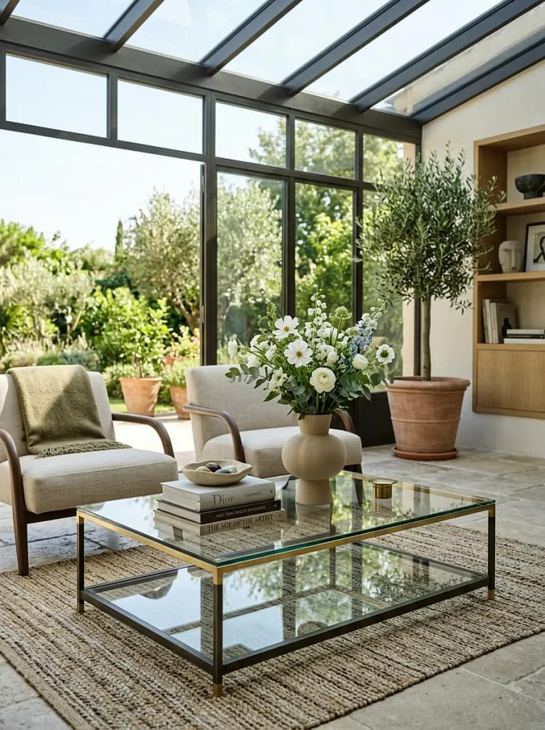 22 Cozy Sunroom Ideas for Bright Relaxing Spaces 21 Glass Coffee Table Styling