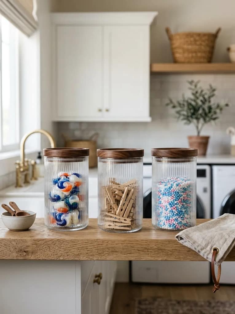 22 Fall Laundry Room Storage Ideas for Tidy Spaces 9 Glass Container Storage