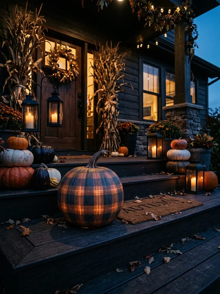 23 Pumpkin Plaid Decor Ideas for Cozy Fall Style 10 Glow-in-the-Dark Plaid Pumpkin
