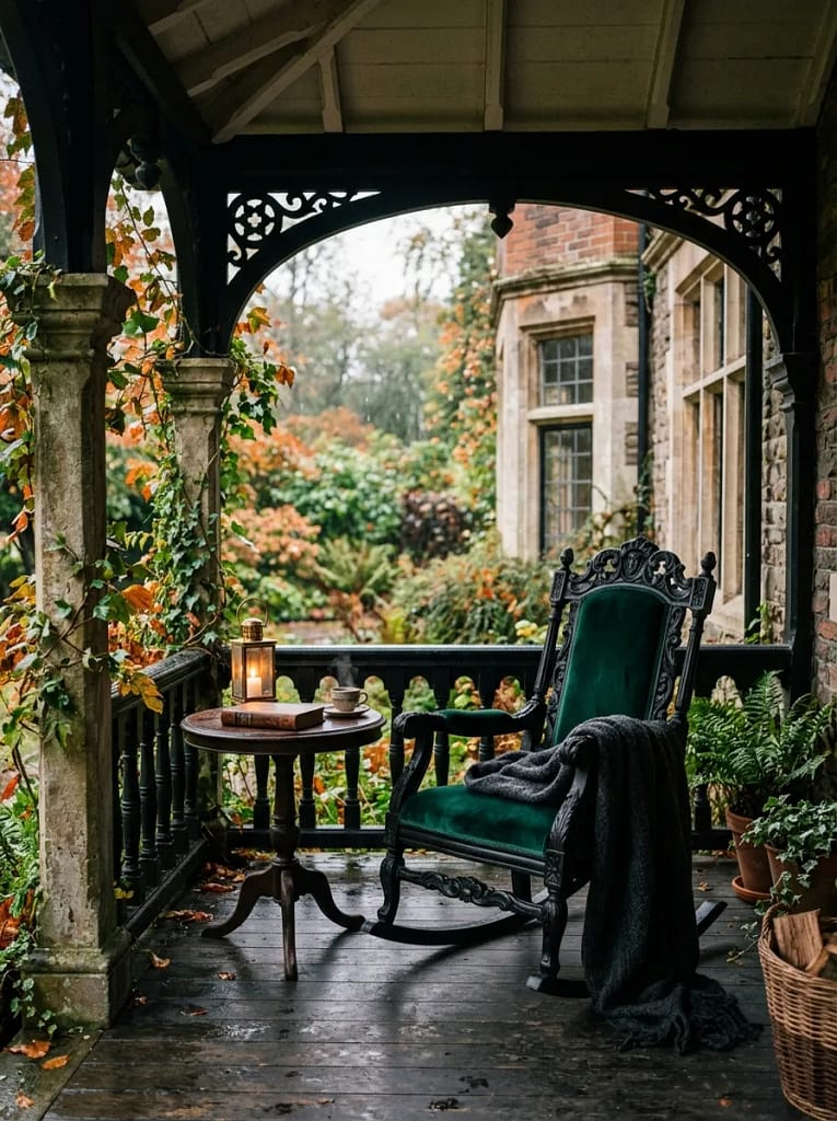 24 Witchcore Porch Ideas for Spooky Cozy Charm 13 Gothic Rocking Chair