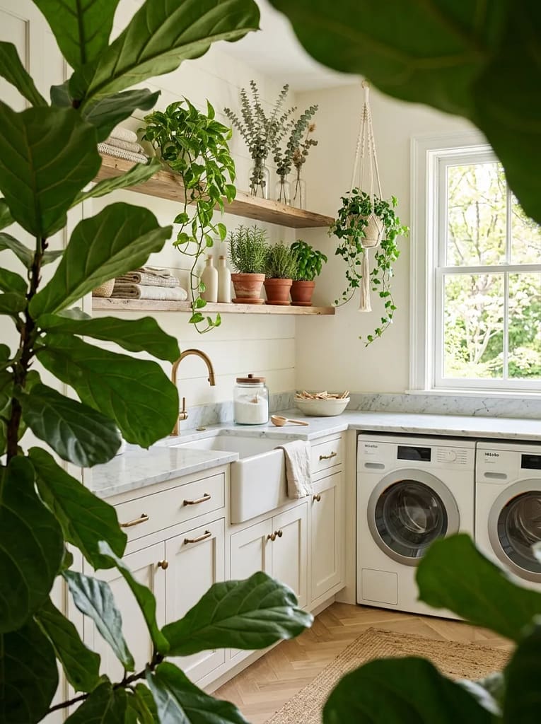 22 Laundry Room Decor Ideas for Stylish Small Spaces 5 Greenery and Plants