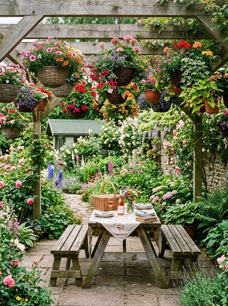 23 Outdoor Picnic Area Ideas for Backyard Gatherings 19 Hanging Basket Displays
