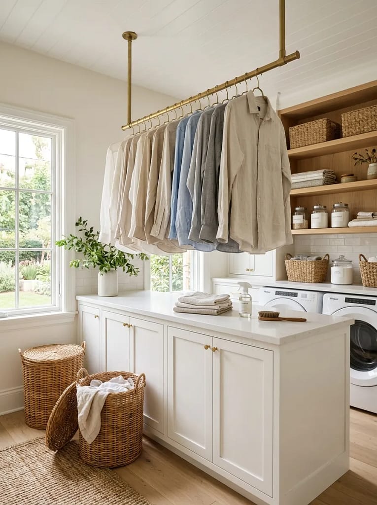 22 Fall Laundry Room Storage Ideas for Tidy Spaces 13 Hanging Clothing Rod