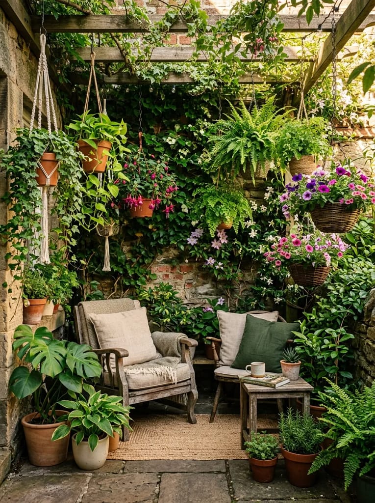 21 Tiny Patio Ideas That Maximize Small Outdoor Spaces 6 Hanging Planters