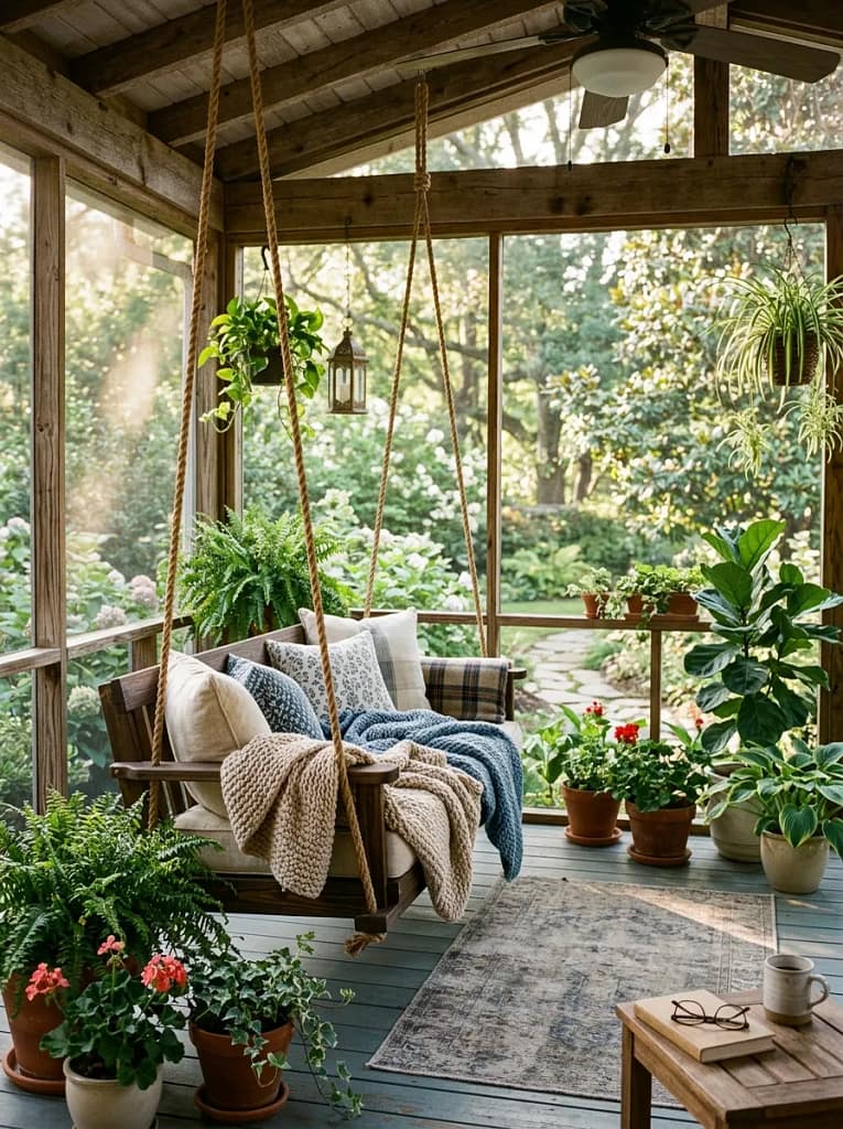 24 Screen Porch Ideas for Stylish Outdoor Living 4 Hanging Porch Swing