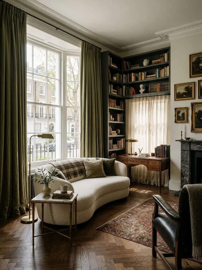 24 Dark Academia Living Room Ideas Full of Charm 14 Heavy Linen or Velvet Drapes