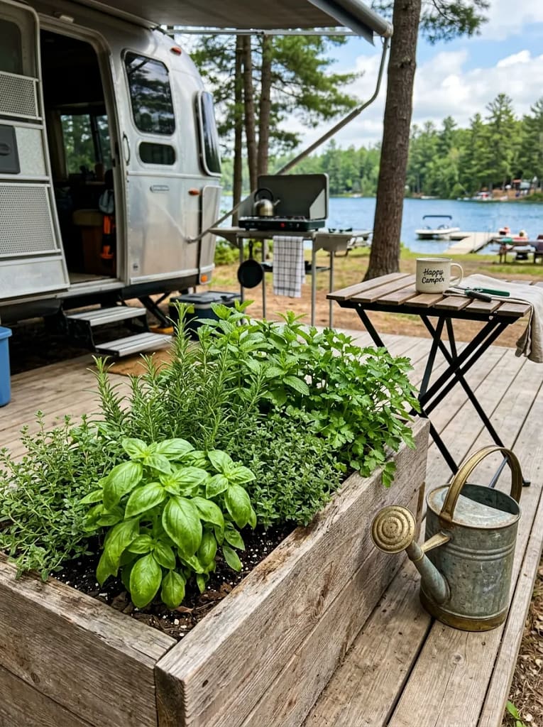 20 Camper Porch Decor Ideas for Cozy Outdoor Living 9 Herb Planter Box