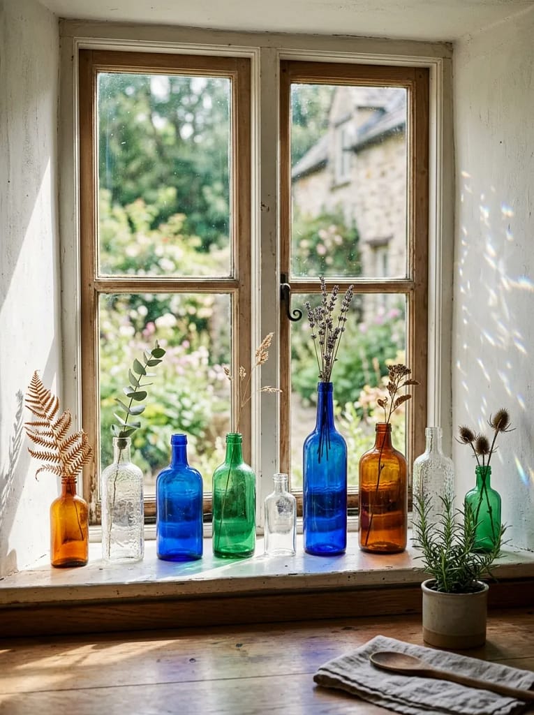 21 Forest Foraging Decor Ideas Full of Rustic Magic 13 Incorporate Antique Glass Bottles