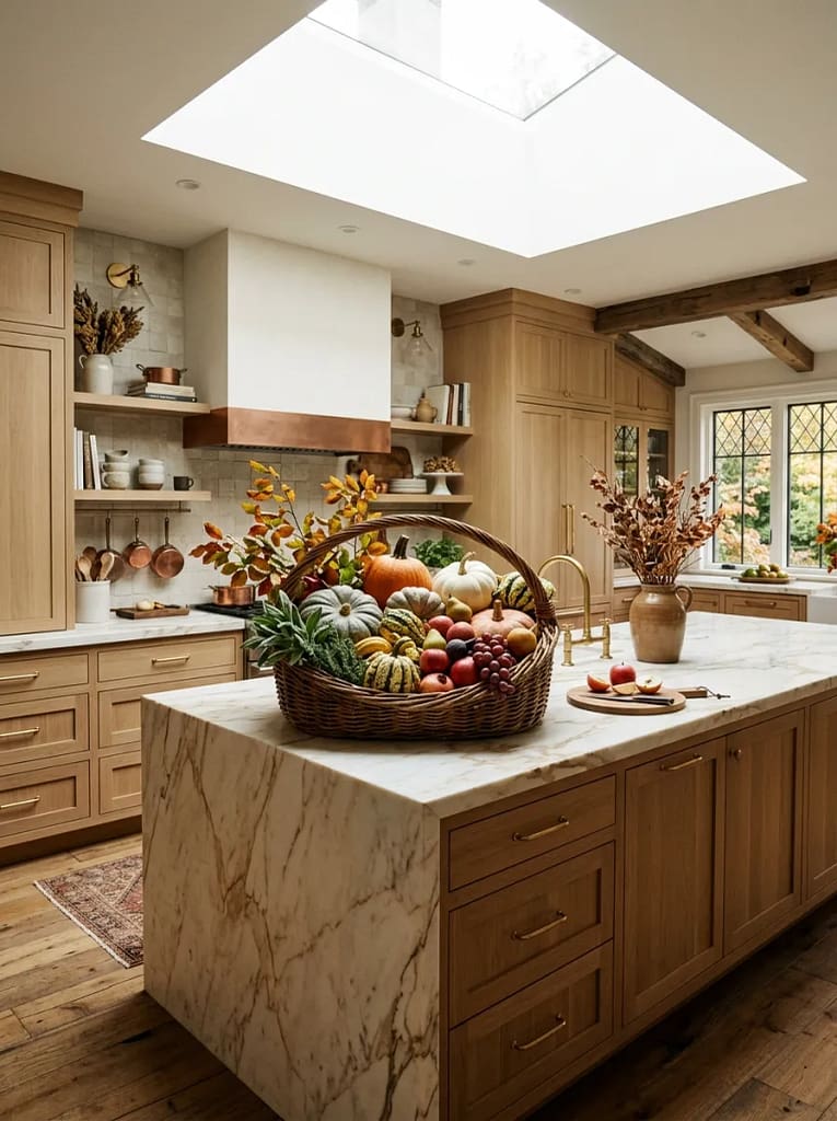 20 Pumpkin Gourd Decor Ideas for Charming Fall Homes 5 Kitchen Island Harvest Basket