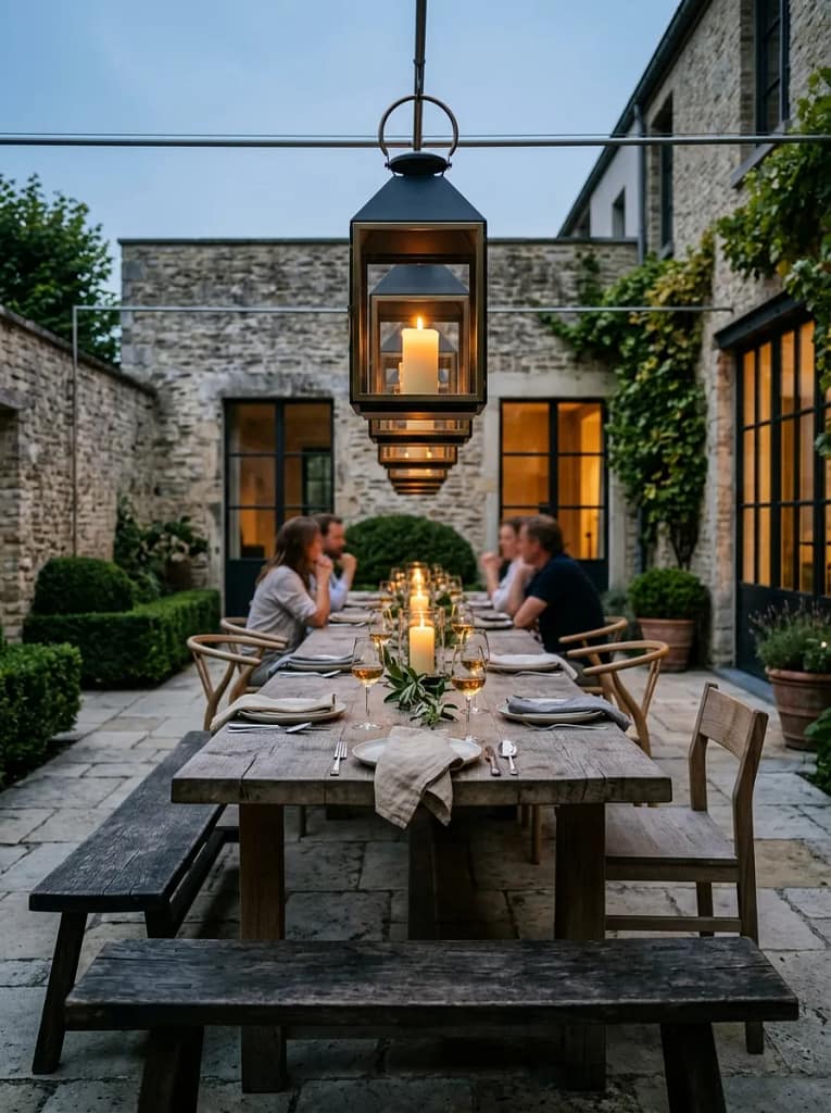 22 Backyard Potluck Table Ideas for Easy Entertaining 17 Lantern-Lined Table Display