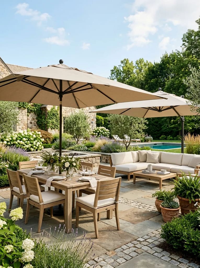 23 Outdoor Picnic Area Ideas for Backyard Gatherings 24 Large Patio Umbrella Seating