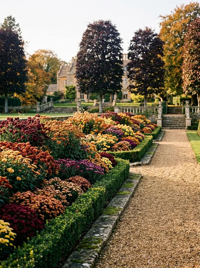 22 Autumn Garden Ideas for Dreamy Seasonal Beauty 2 Layered Chrysanthemum Borders