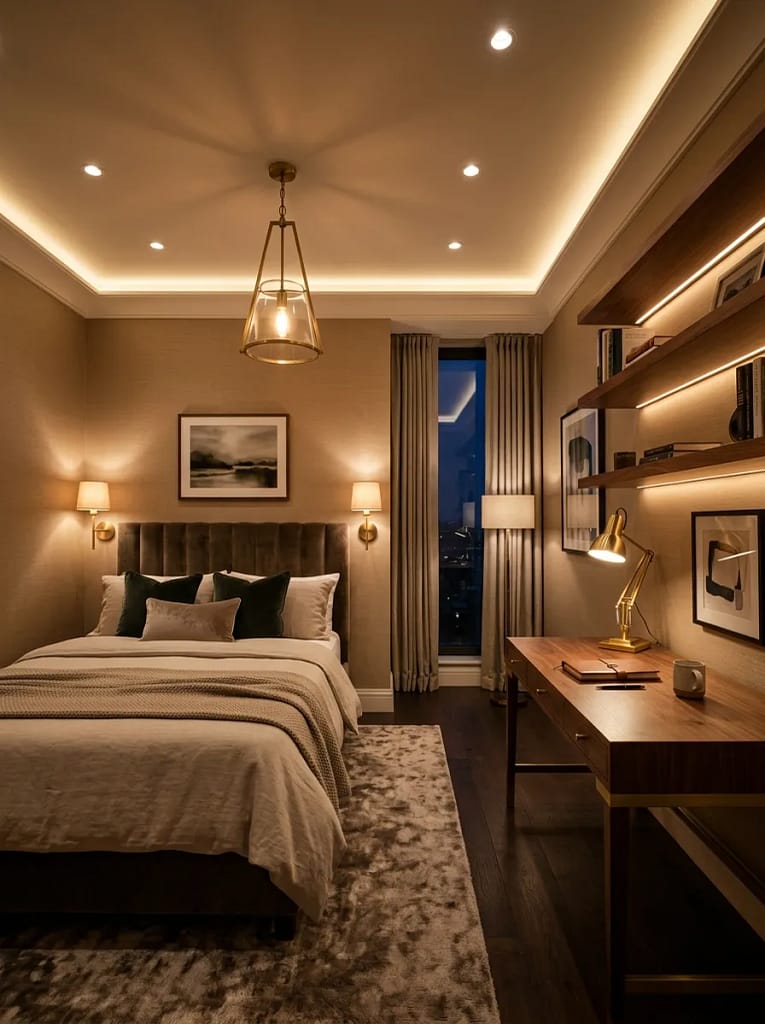 23 Office Guest Room Ideas for Stylish Dual Spaces 15 Layered Lighting Plan