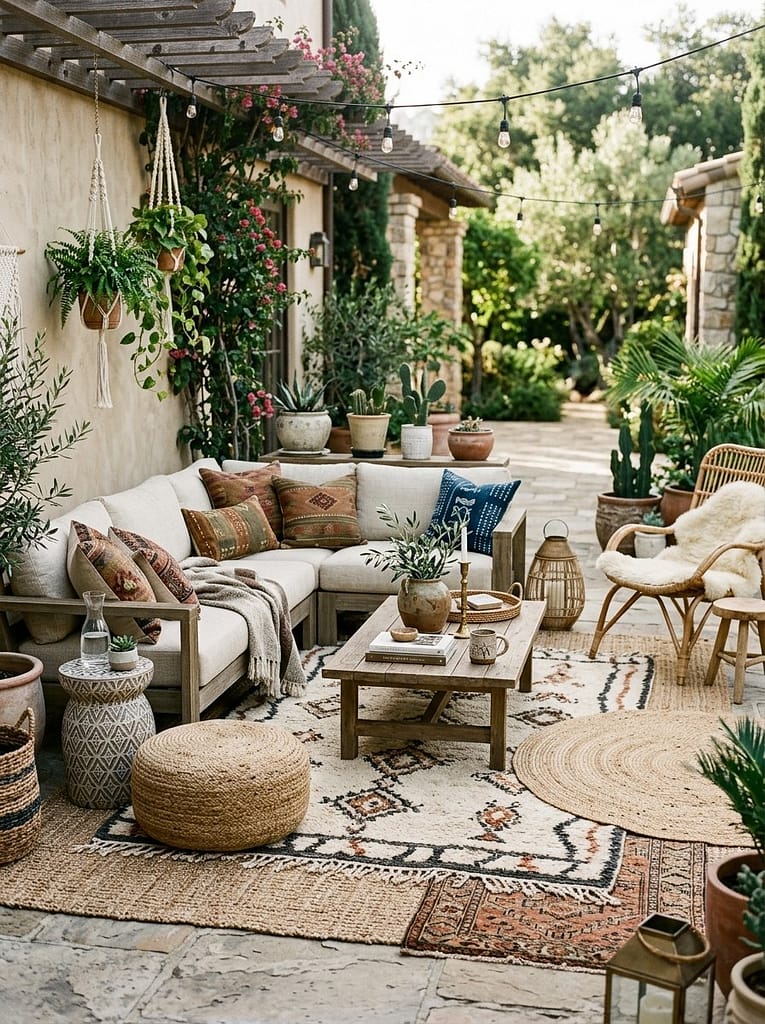 24 Outdoor Modular Seating Ideas for Flexible Comfort 20 Layered Outdoor Rug