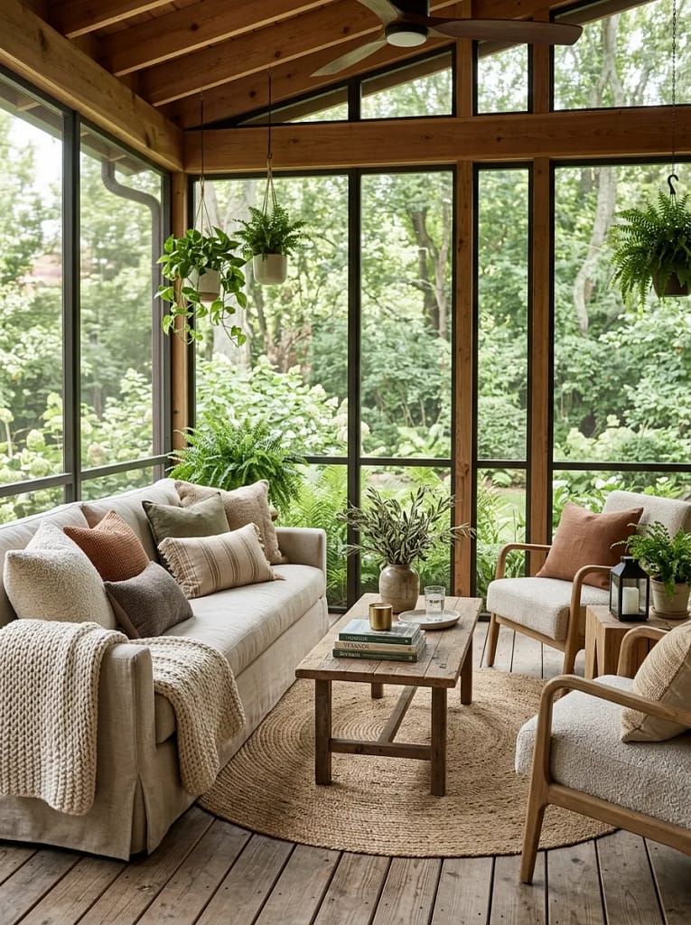24 Screen Porch Ideas for Stylish Outdoor Living 10 Layered Throw Pillows