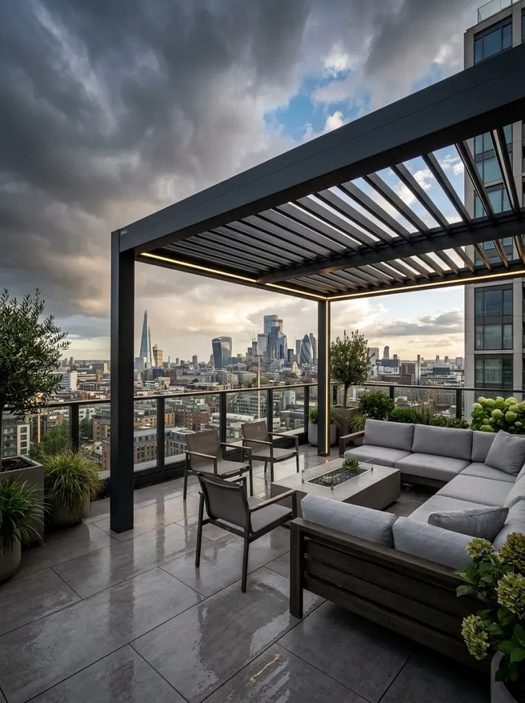 23 Shade Structure Ideas for Cool Outdoor Comfort 3 Louvered Aluminum Pergola for All-Weather Shade