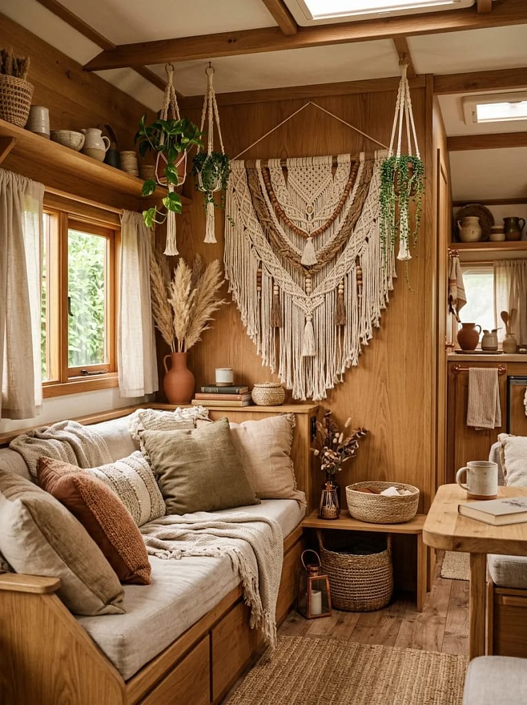 21 Boho Camper Interior Ideas for Cozy Tiny Living 12 Macrame Wall Hanging