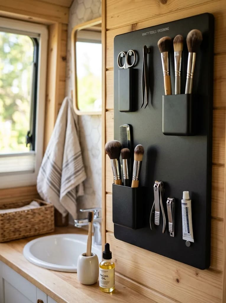 24 Camper Bathroom Storage Ideas for Small Spaces 24 Magnetic Board Organizer