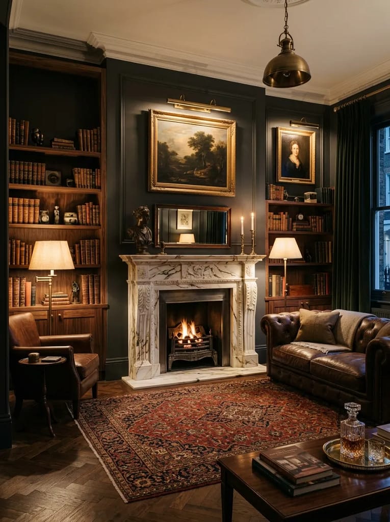 24 Dark Academia Living Room Ideas Full of Charm 15 Marble Fireplace Surround