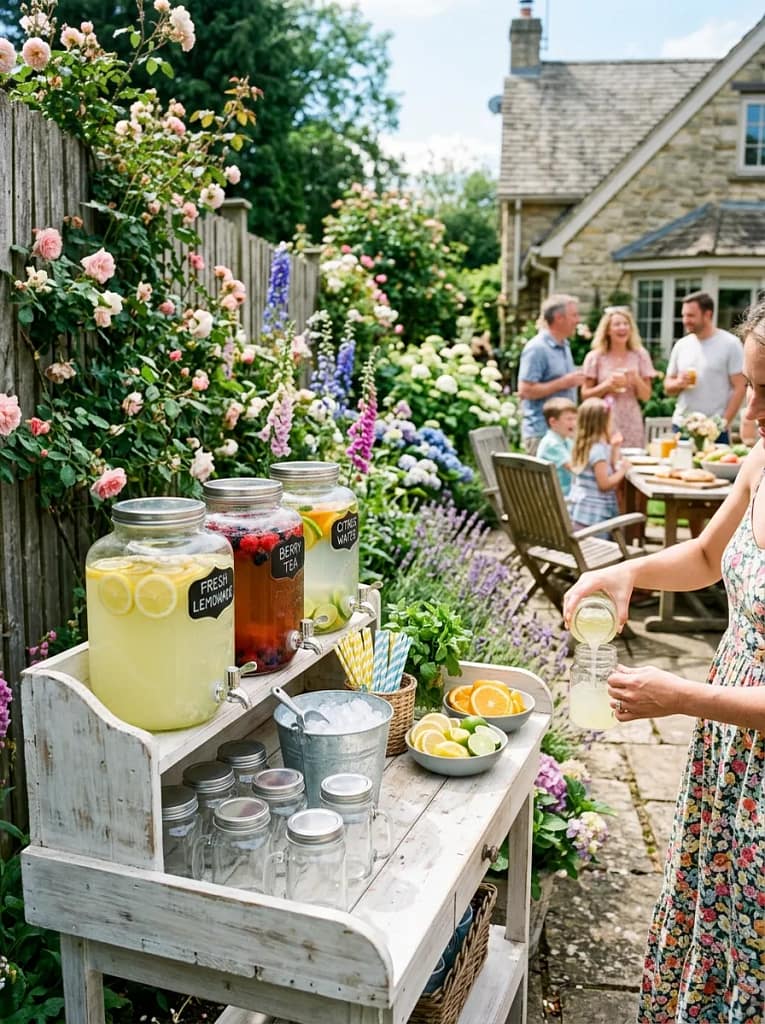22 Backyard Potluck Table Ideas for Easy Entertaining 8 Mason Jar Drink Station