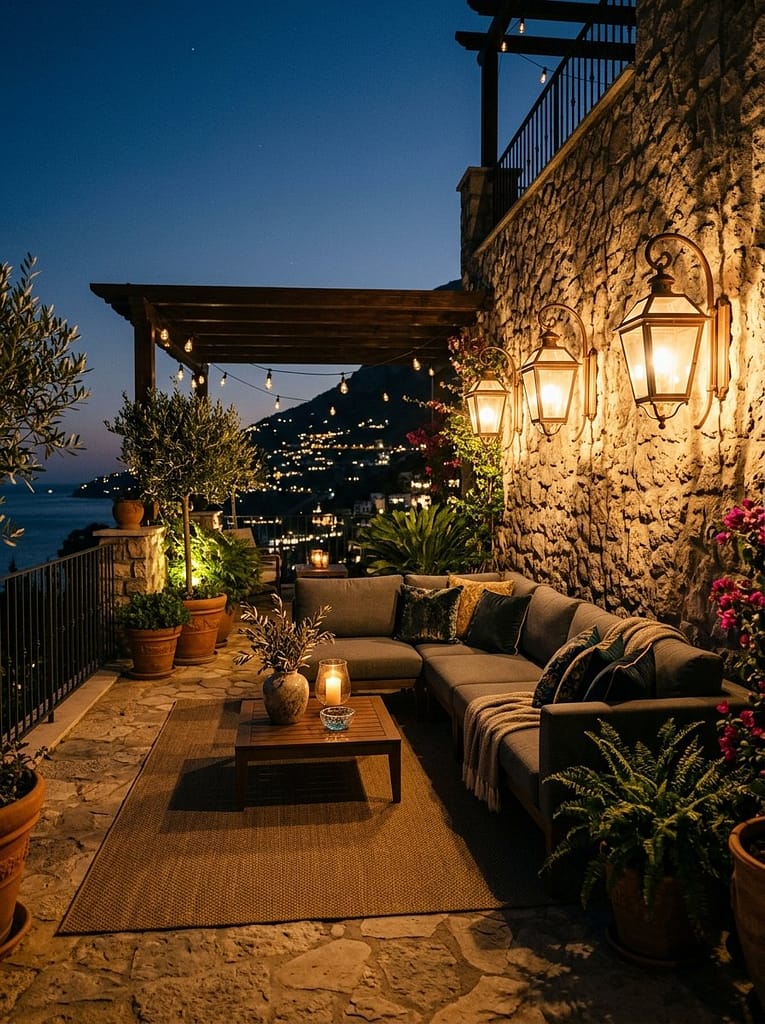 24 Outdoor Modular Seating Ideas for Flexible Comfort 19 Mounted Lantern Lighting