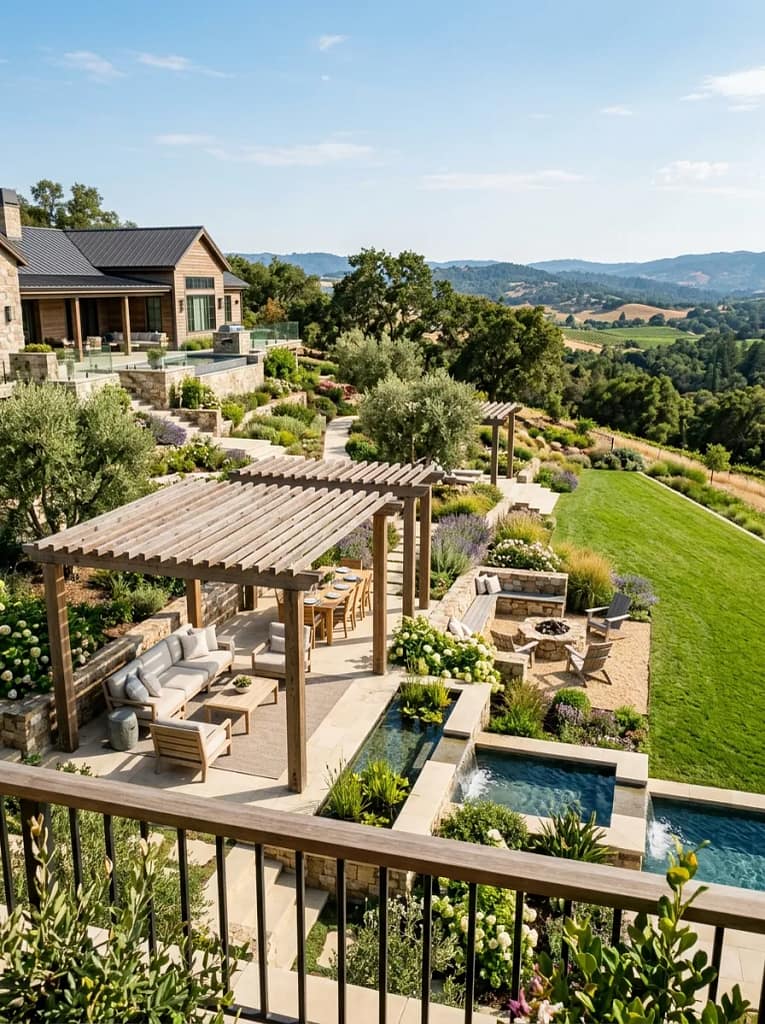 23 Shade Structure Ideas for Cool Outdoor Comfort 21 Multi-Level Pergola for a Large Backyard