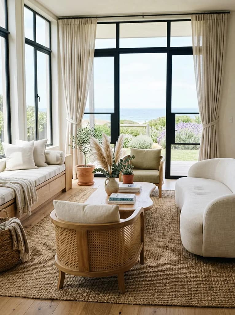 22 Cozy Sunroom Ideas for Bright Relaxing Spaces 7 Natural Jute Area Rug
