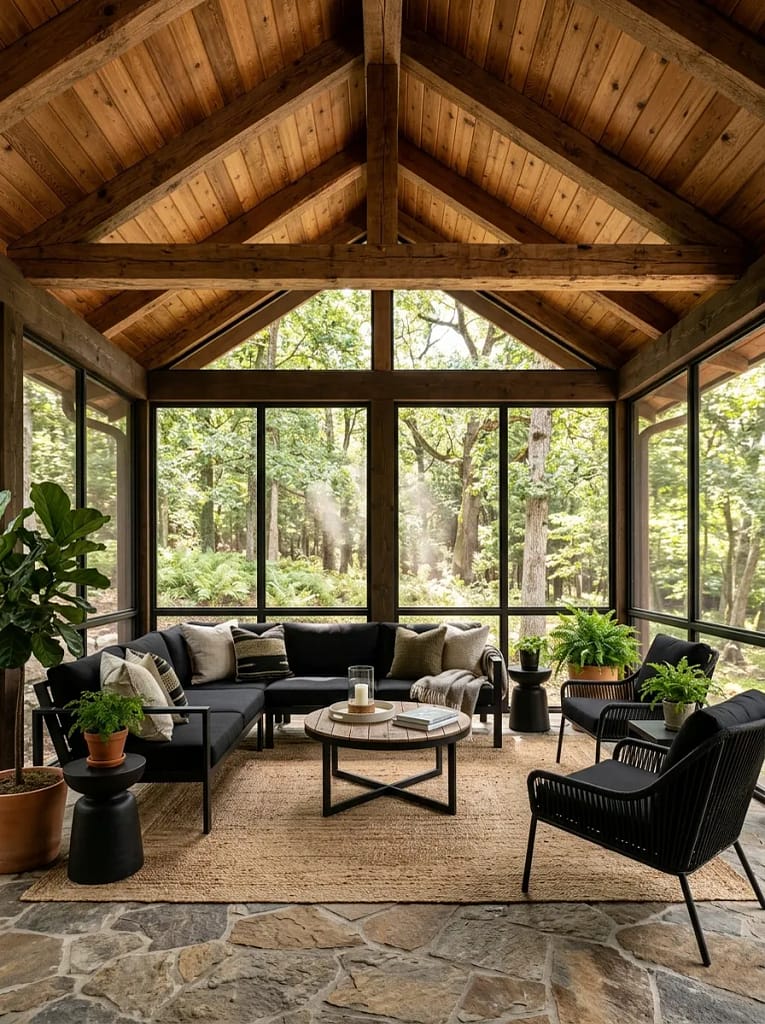 24 Screen Porch Ideas for Stylish Outdoor Living 8 Natural Wood Ceiling