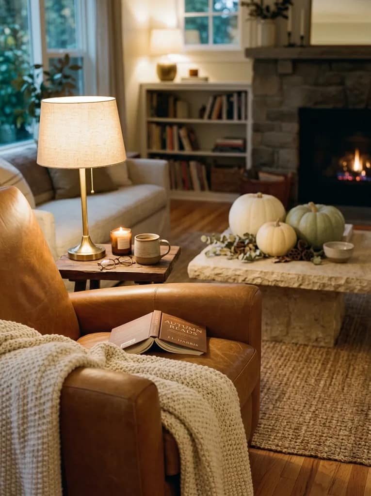 24 Fall Coffee Table Decor Ideas for Cozy Autumn Style 12 Neutral Pumpkin Trio