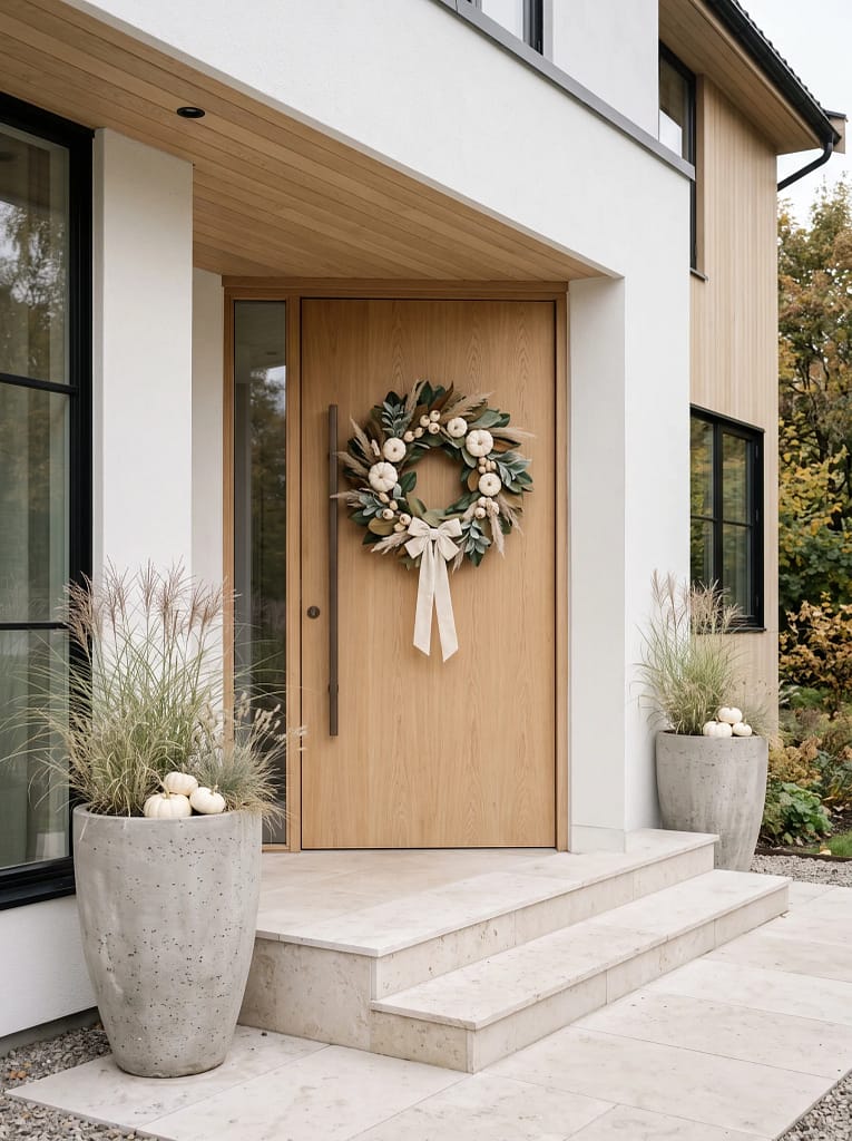 23 Fall Front Door Wreath Ideas for Instant Charm 7 Neutral White Pumpkin Wreath