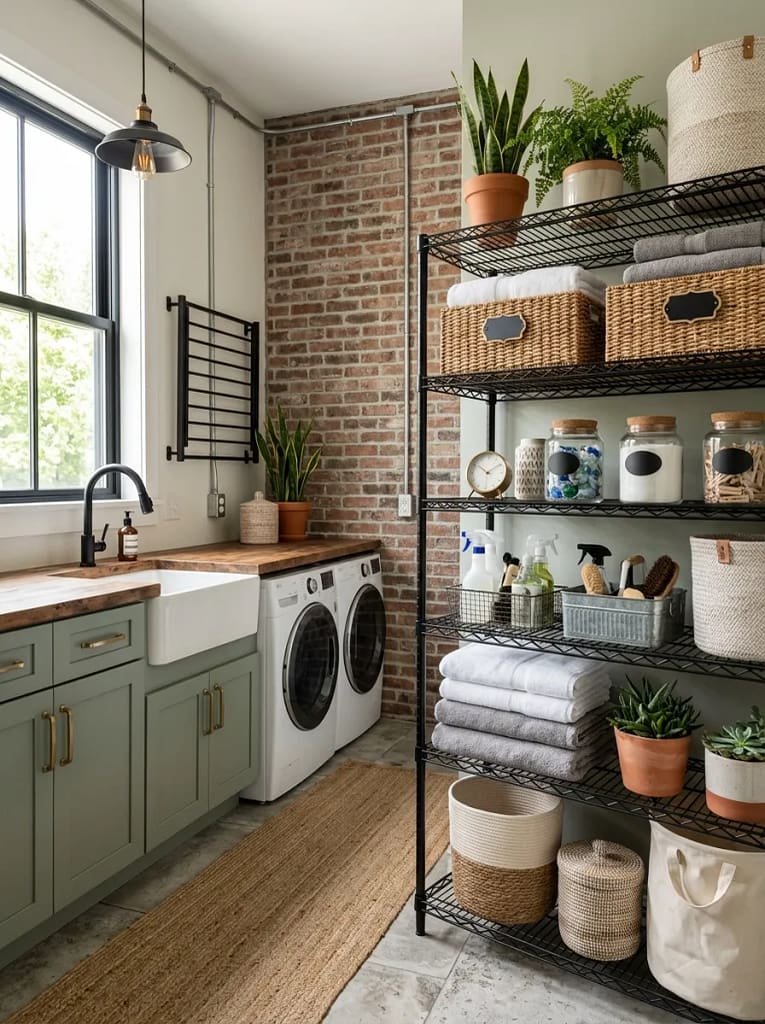24 Laundry Room Storage Ideas to Maximize Every Inch 19 Open Wire Shelving Unit
