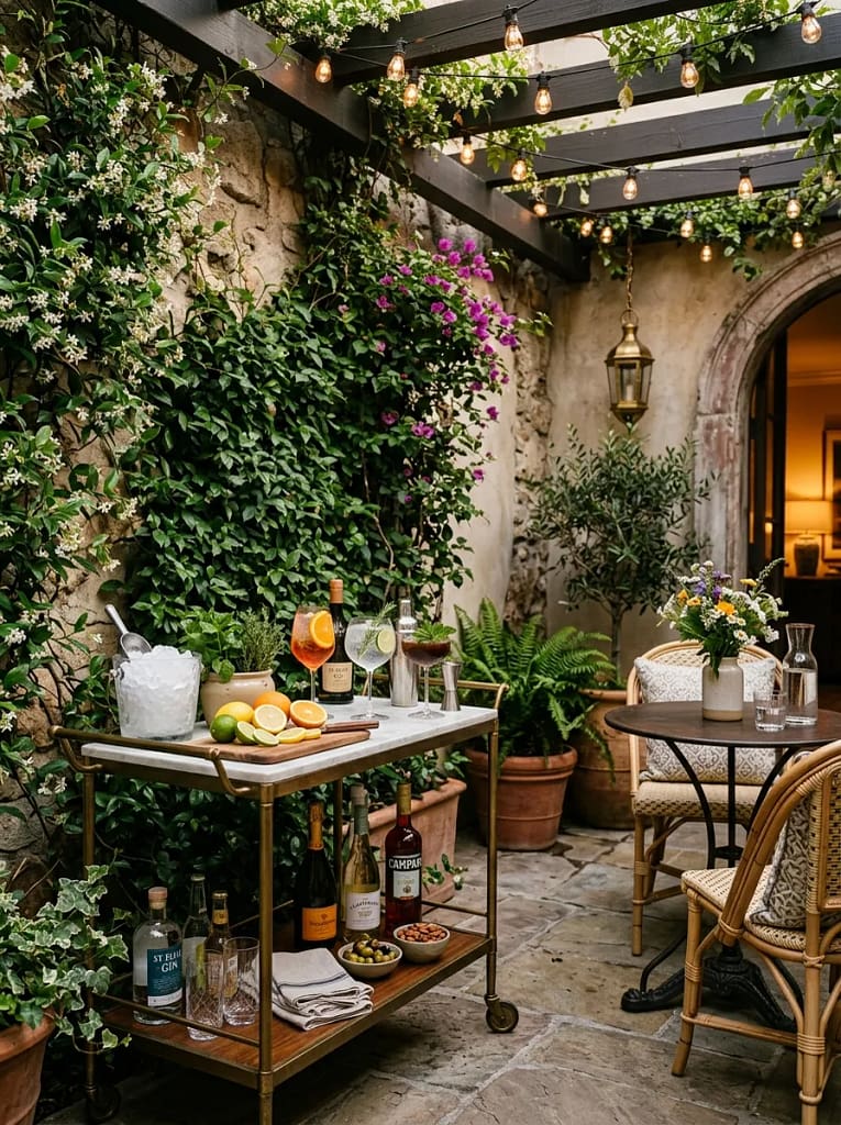 21 Tiny Patio Ideas That Maximize Small Outdoor Spaces 18 Outdoor Bar Cart