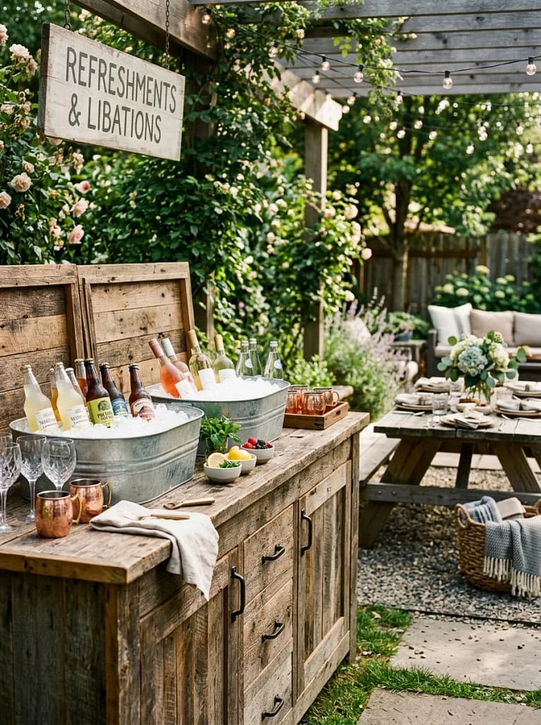 23 Outdoor Picnic Area Ideas for Backyard Gatherings 22 Outdoor Beverage Cooler Station
