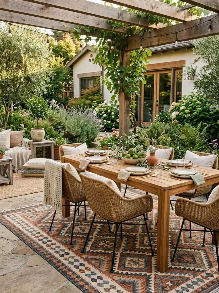 23 Outdoor Picnic Area Ideas for Backyard Gatherings 9 Outdoor Dining Rug