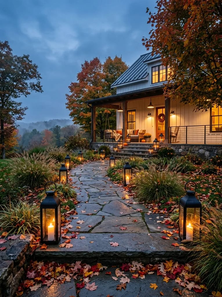 24 Autumn Lighting Ideas for Warm Cozy Evenings 11 Pathway Lantern Lighting